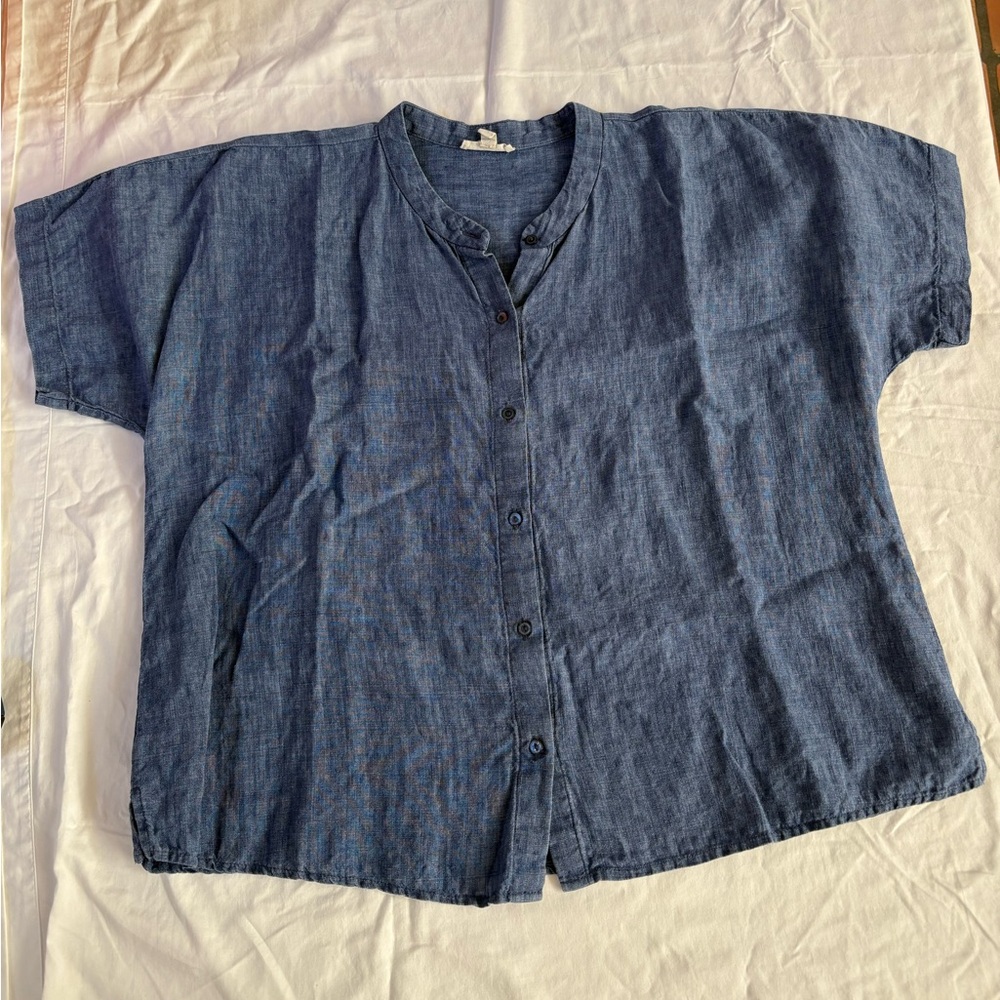 Eileen Fisher Short Sleeve Linen Button Down Shirt